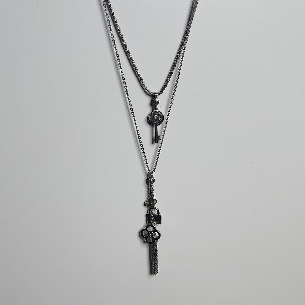 Henri Bendel Silver Double Key Necklace